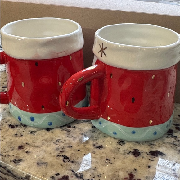 *SET OF 2* ANTHROPOLOGIE BIRD CAN FOX SANTA FACE MUGS - Picture 7 of 8